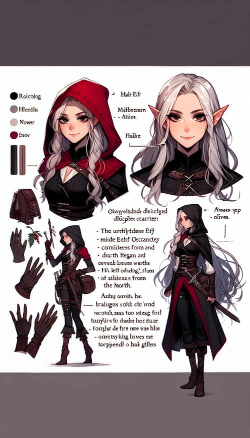 Half-Elf Rogue Girl: Disciplined & Mischevious | White Hair, Black Eyes