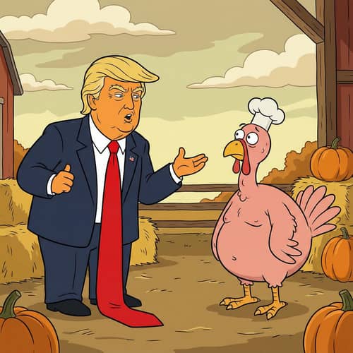 Donald Trump as a Naked Turkey Cartoon Character