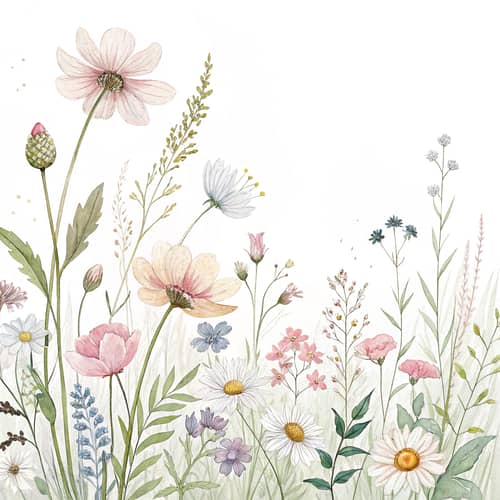 Wildflower Border Design in Soft Pastel Colors