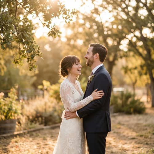 Joyful Wedding Moments: Bride and Groom by Golden Hour