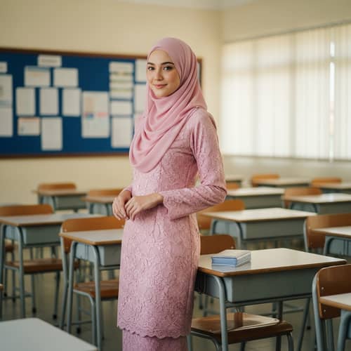 Elegant Woman in Traditional Attire in Classroom Elegant Woman in Traditional Attire in Classroom