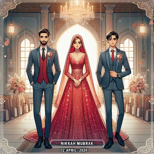 Elegant Nikkah Ceremony: Groom in Dark Blue Suit & Bride in Red Dress - 12-April-2024
