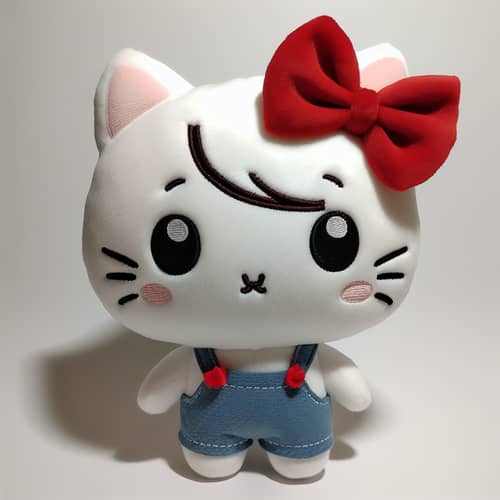 Cute Plush Hello Kitty Toy with Blue Overalls