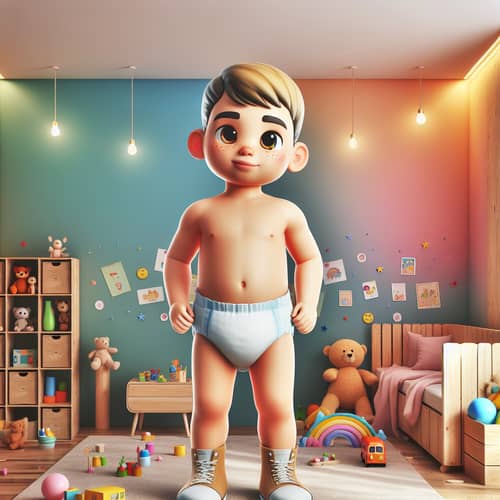 Tall Young Boy in Diapers - Innocent & Mischevious Look