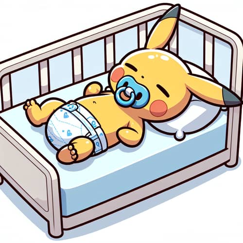 Adorable Newborn Pikachu Sleeping in Crib | Diaper & Pacifier