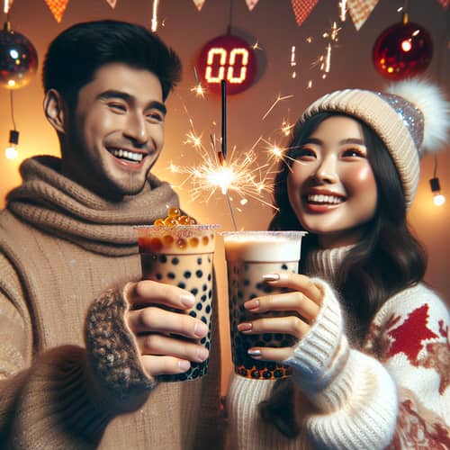 Festive New Year Celebration with Bubble Tea Toast