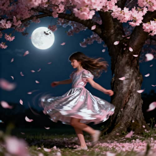Girl Twirling Under a Moonlit Tree Girl Twirling Under a Moonlit Tree