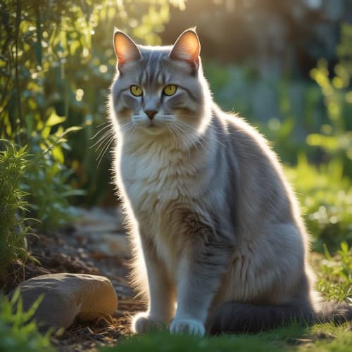 Majestic Cat in Sunset Garden