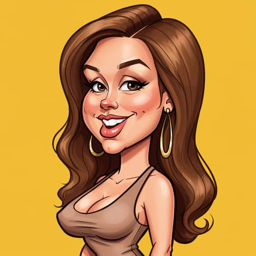 Stylish Caricature of a Curvy Woman with Brown Locks