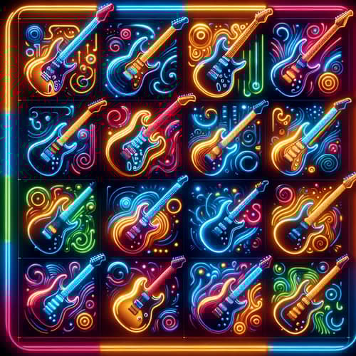 Dynamic Neon Art: Vibrant Electric Guitars Composition