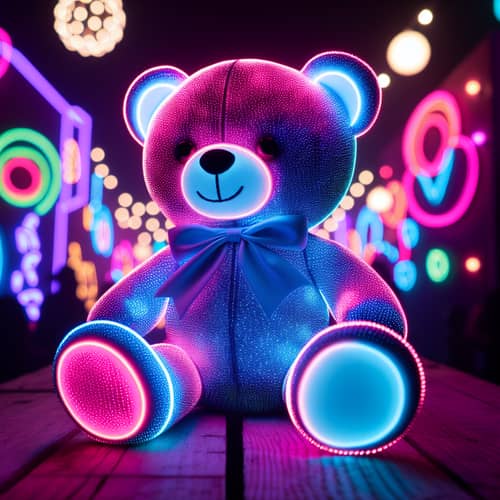 Vibrant Neon-Lit Teddy Bear | Fun and Quirky Decoration