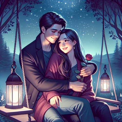 Romantic Scene Under Star-Filled Sky in Beautiful Park