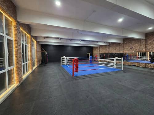 Transform Your Gym: Black Tatami & Blue Ring Flooring
