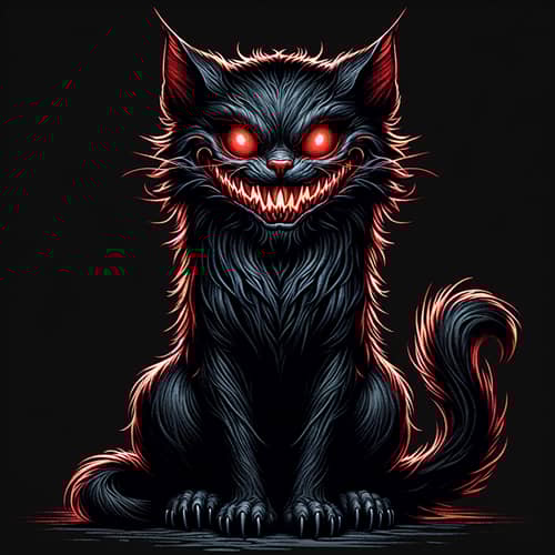 Sinister Demon Cat with Glowing Red Eyes and Sharp Teeth