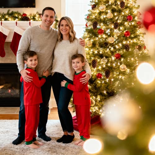 Cozy Family Christmas Photo by the Tree Cozy Family Christmas Photo by the Tree