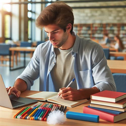Caucasian Male Student Researching in Library | Data Gathering