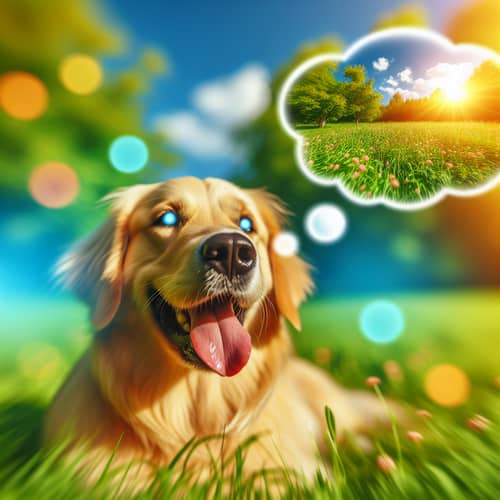 Happy Golden Retriever Frolicking in Vibrant Meadow