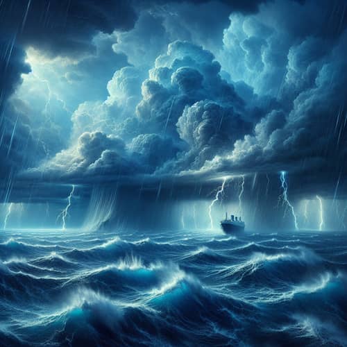 Intense Maritime Scene: Blue Sea in Ferocious Storm