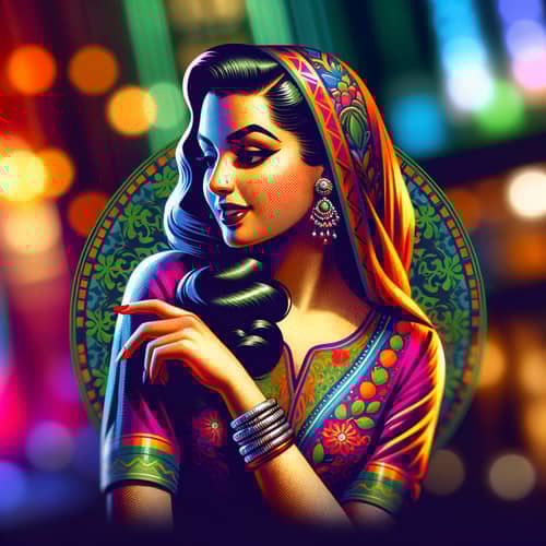 Vintage Pin-Up Art Seductress with Hourglass Figure
