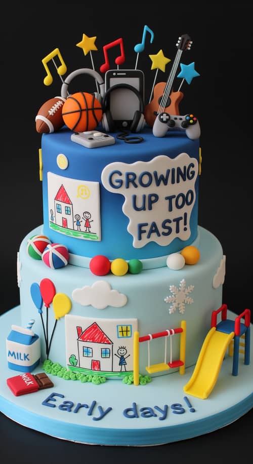 Two-Tier Fondant Cake for a Growing Up Theme