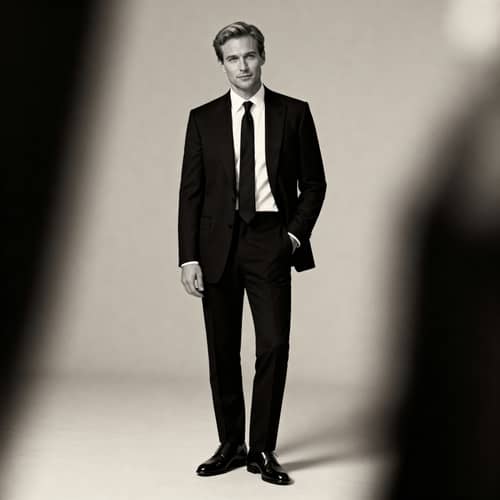 Confident Man in Tailored Black Suit Portrait Confident Man in Tailored Black Suit Portrait