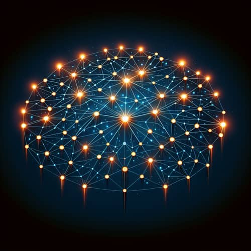 Iconic Neural Network Illustration on Deep Blue Background