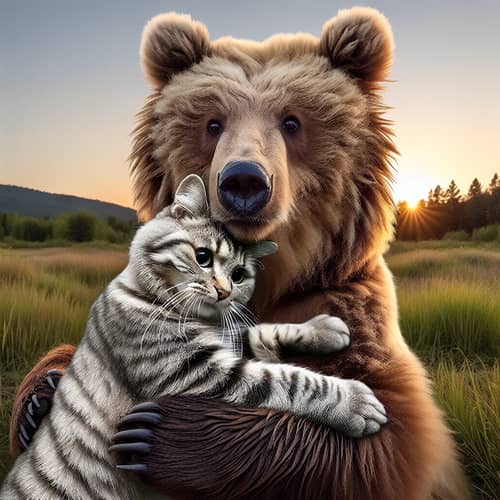 Heartwarming Embrace: Cat and Bear Bonding Moment