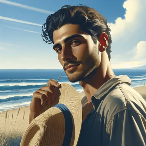 Tranquil Afternoon by the Sea: Middle-Eastern Man on Beach