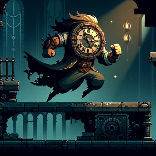 2D Mystical Medieval Platformer Game with Clock Head Character