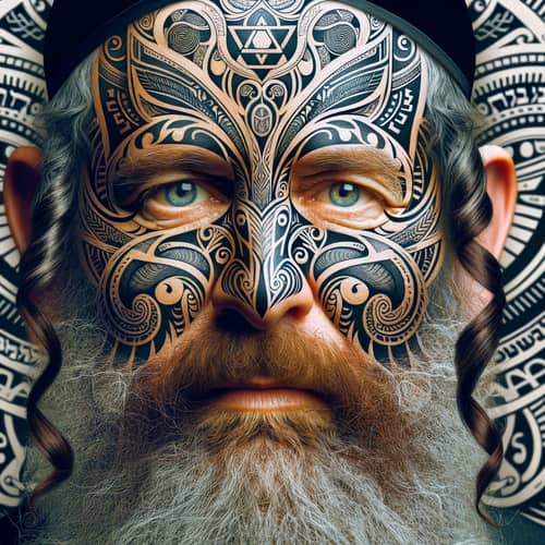 Rabbi Menachem Schneerson with Māori Tribal Face Tattoo