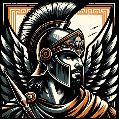 God Hermes Warrior in Black and Orange - Spartan Helmet