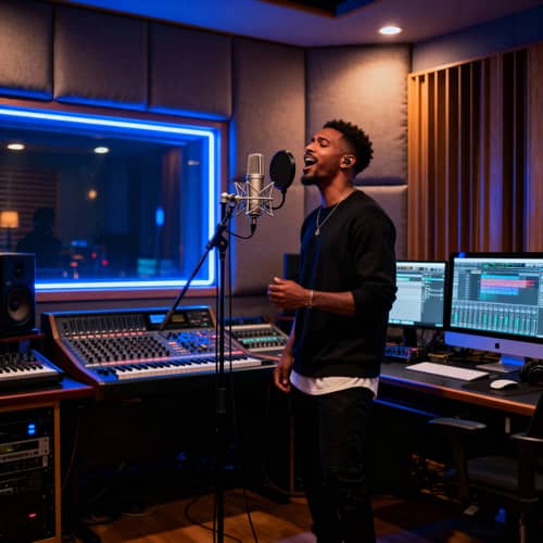 R&B Singer in High-Tech Recording Booth
