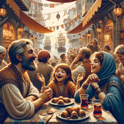 Mediterranean Market Delights: Baklava, Tea, and Joyful Conversations
