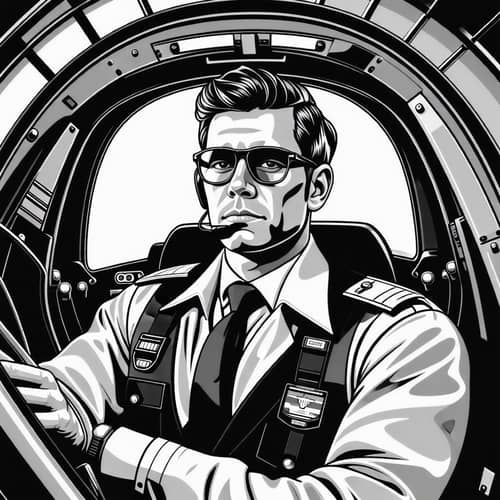 Pilot in Cockpit Illustration - Black and White Anime
