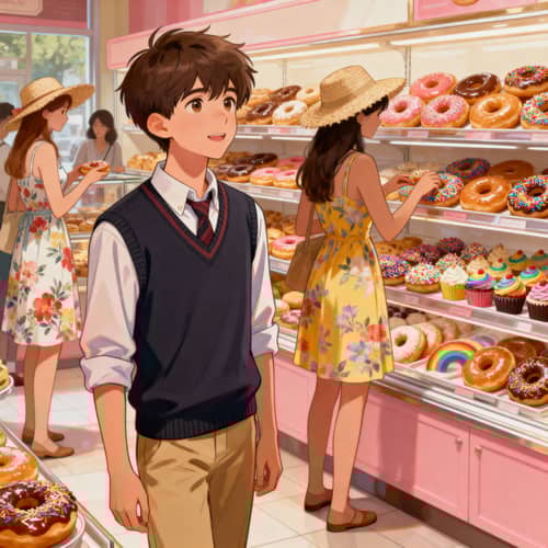 Animated Teenage Boy in Donut Store