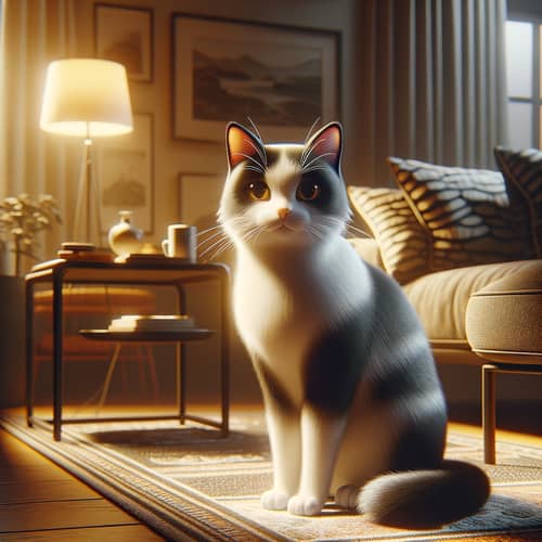 Detailed Domestic Short-Haired Cat in Cozy Living Room