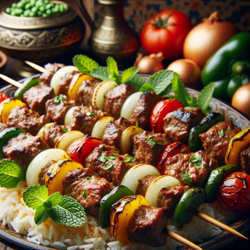 Delicious Kebabs on Basmati Rice Bed - Grilled Middle Eastern Delight
