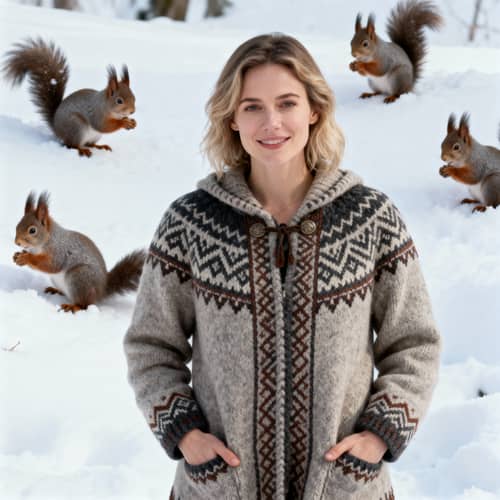 Viking-Style Cardigan with Snow Squirrels Viking-Style Cardigan with Snow Squirrels