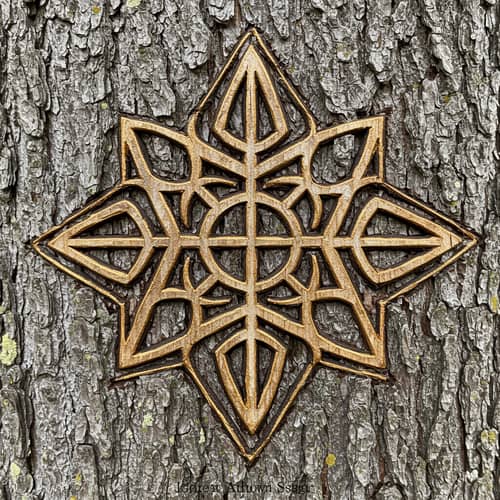 Cult Symbol Carved in Bark - Geometric Design