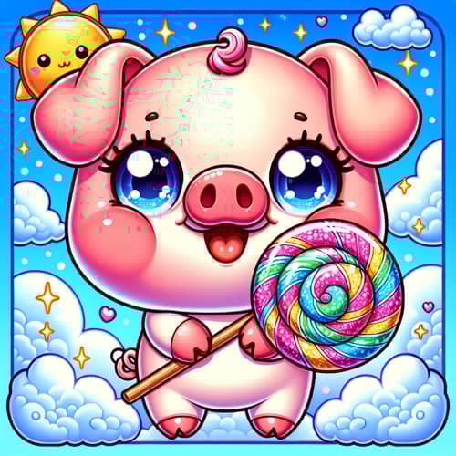 Chubby Little Pig Cartoon Holding Lollipop | Cute and Innocent