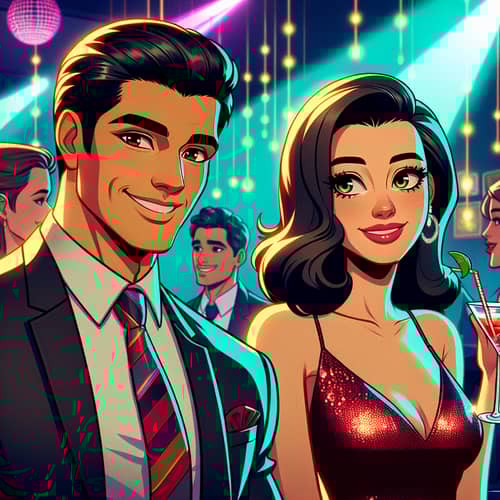 Anime Couple at a Lively Club: Animated Vibes