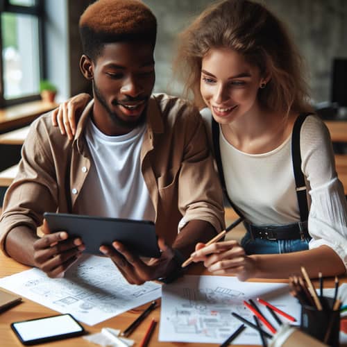 Young Man and Woman Collaborating on a Project