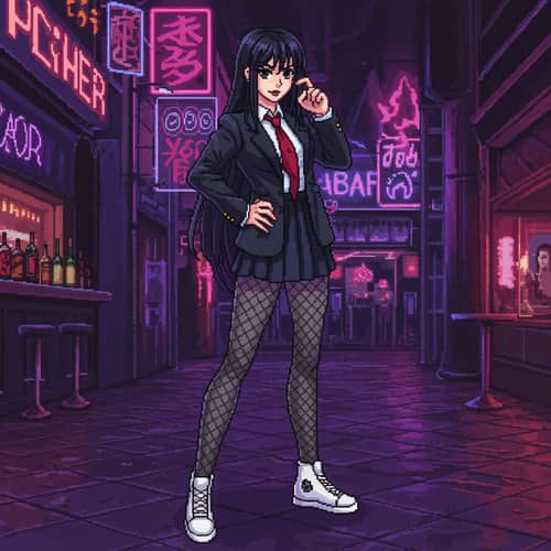 90s Pixel Art Fighter Character - Gothic Anime Style