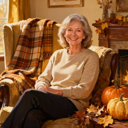 Confident American Woman in Cozy Autumn Home