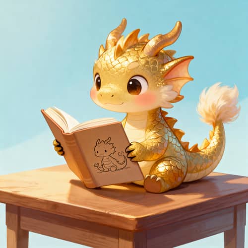 Cute Dragon Reading a Book - Adorable Fantasy Art Cute Dragon Reading a Book - Adorable Fantasy Art