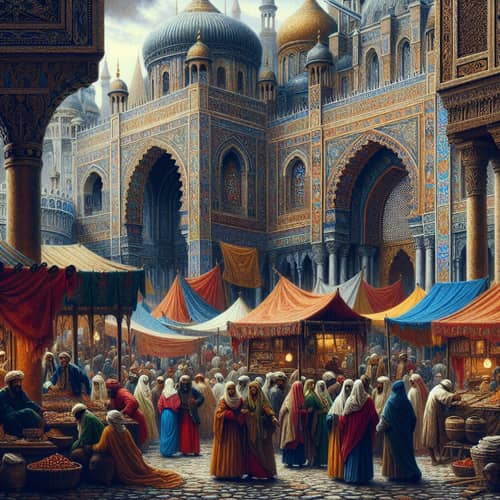 Classic Renaissance Scene: Bustling Marketplace & Ornate Architecture