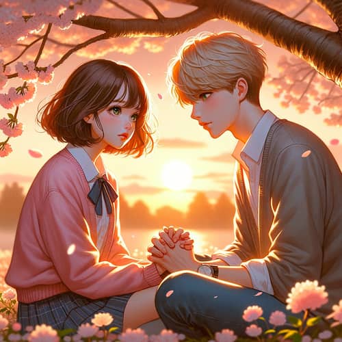 Romantic Teenagers Under Cherry Blossom Tree | Sunset Moment