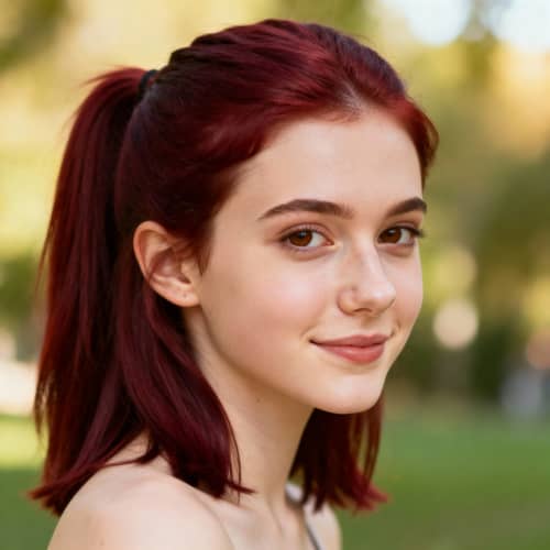 20-Year-Old Woman with Maroon Hair and Brown Eyes 20-Year-Old Woman with Maroon Hair and Brown Eyes