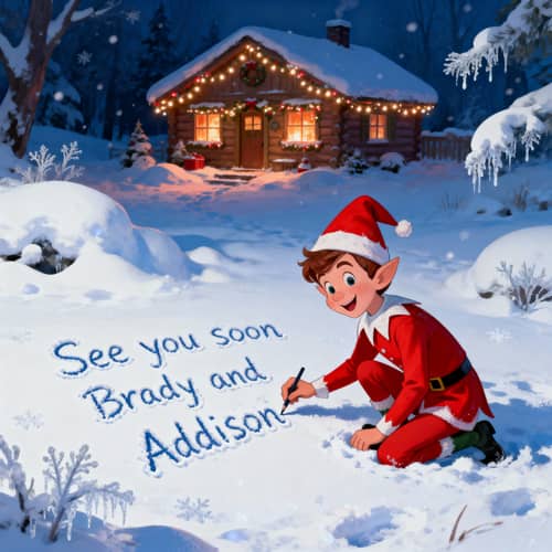 Magical Elf on the Shelf in Winter Wonderland