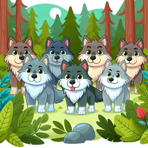 Cartoon-Style Wolves in Forest | Pack of Wolves